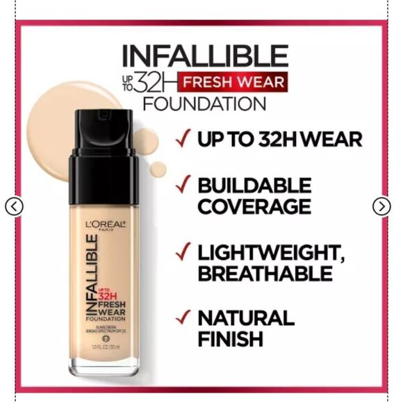 🆕💄NEW!! L'Oreal Infallible 24HR Fresh Wear Foundation - 425, Linen - Picture 3 of 10